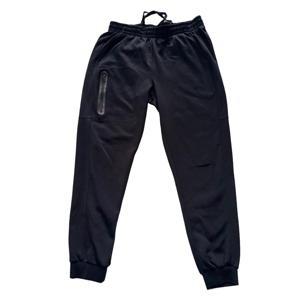 CSG Mens Black L Polyester Knit Jogger Pants Drawstring Elastic Waist Zip Pocket